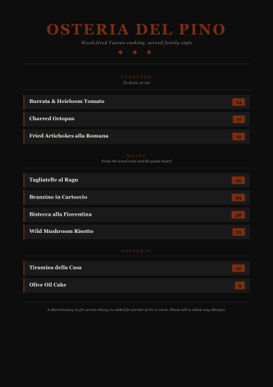 Restaurant menu (dark)